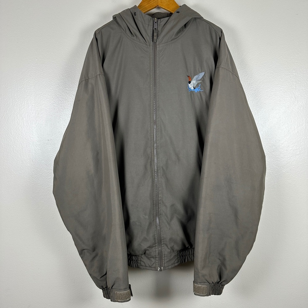 Cabela's Mens XL Tall Hooded Jacket Olive Green Duck Embroidery Fleece Lined